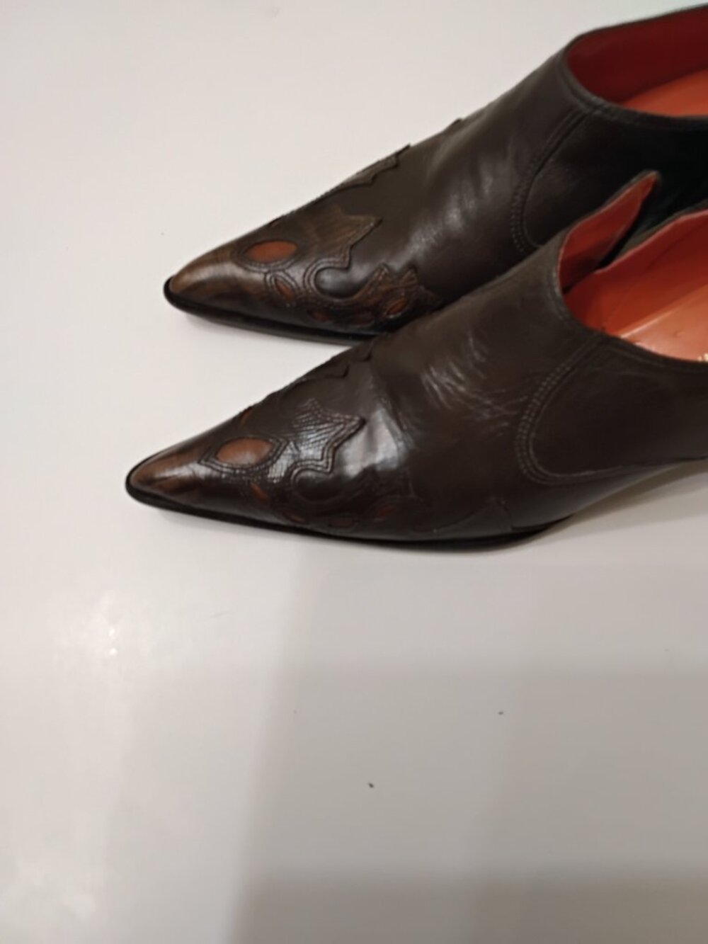 Vintage Y2K-style Antonio Melani brown leather western ankle boots/shooties. 7.5 - Picture 10 of 12